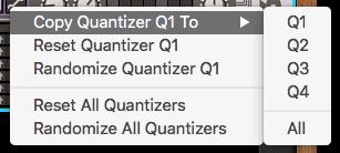 Quantizer Edit Tools Randomize Sets the current quantizer to intelligently randomized values. Tool Pop-up Menu Pop up a tool menu.