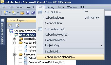 8. Select the project configuration. Single click on the TREX solution name in the Solution Explorer pane of the Visual Studio Window to highlight it.