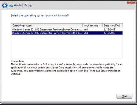Install Windows Server 2012 or 2012 R2 Manually Using Local or Remote Media Then the Select the Operating System dialog appears. 8.