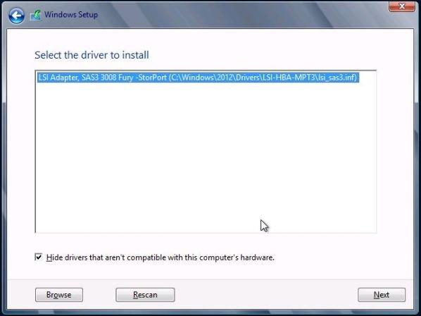 Install Windows Server 2012 or 2012 R2 Manually Using Local or Remote Media The selected driver appears in the Select the Driver to Install dialog. For example: d.