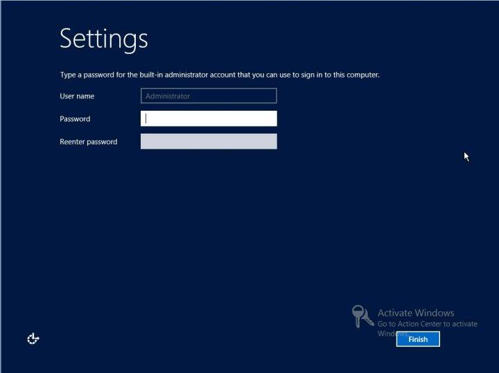 Install Windows Server 2012 or 2012 R2 Manually Using Local or Remote Media After the devices are configured, the system reboots again and the Settings screen appears.