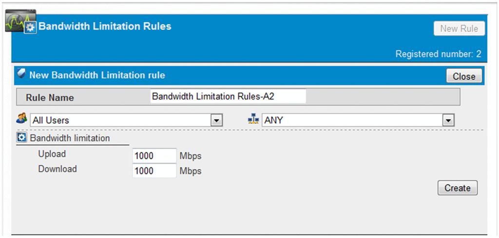 Item Banddwidth limitation Description Specify the maximum limitation of the network bandwidth for uploading and downloading in the range from 0 to 1000 (in Mbps).