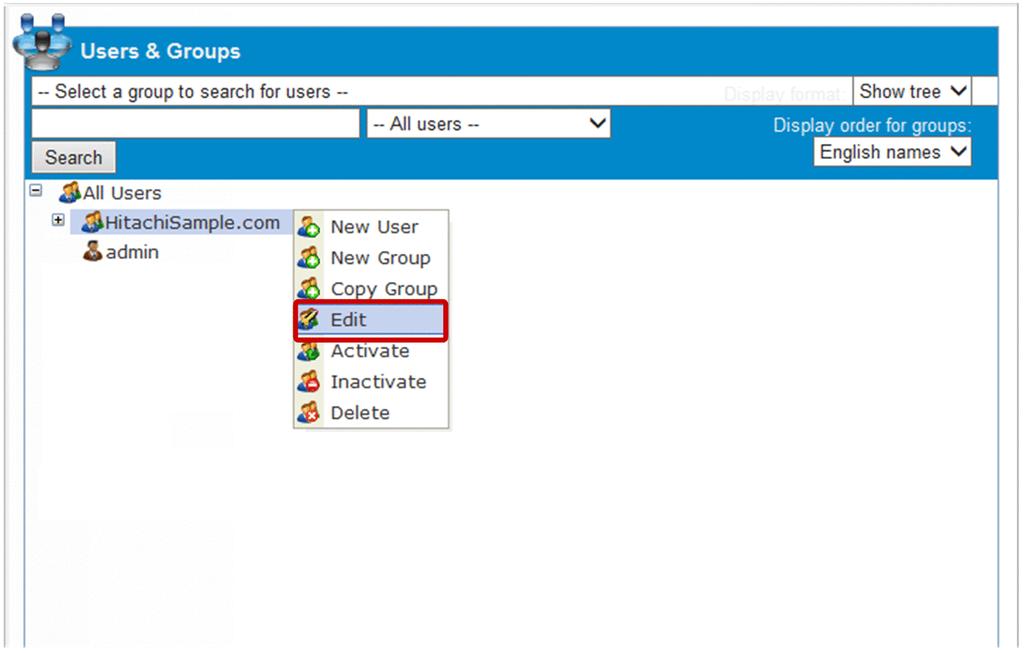 The Users & Groups window appears in the content area. 3. Click the domain you have created in 4.2.