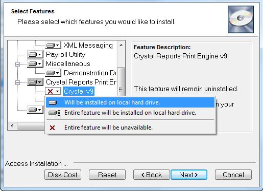 If you choose Custom you can select to install Crystal v9 by clicking on the dropdown and selecting Will be