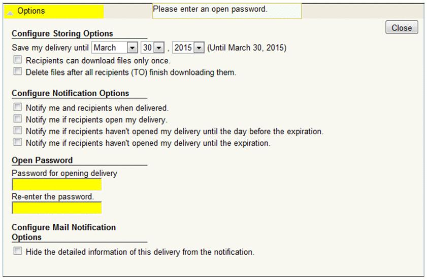 Classification Item Description Configure Mail Notification Options #1 rejected by month day, year check box Hide the detailed information of this delivery from the notification check box expiration