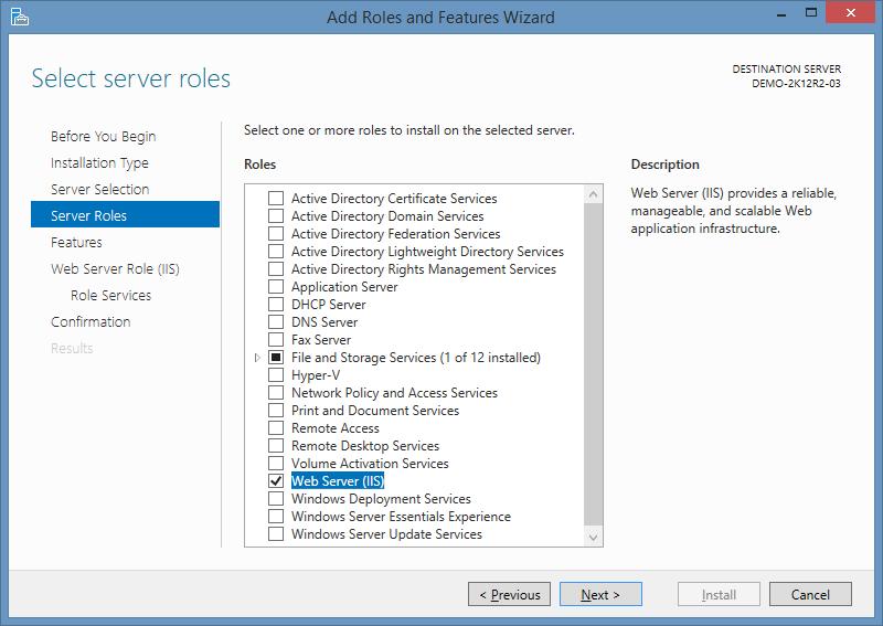 Prerequisites (Windows Server 2012) Use the Add