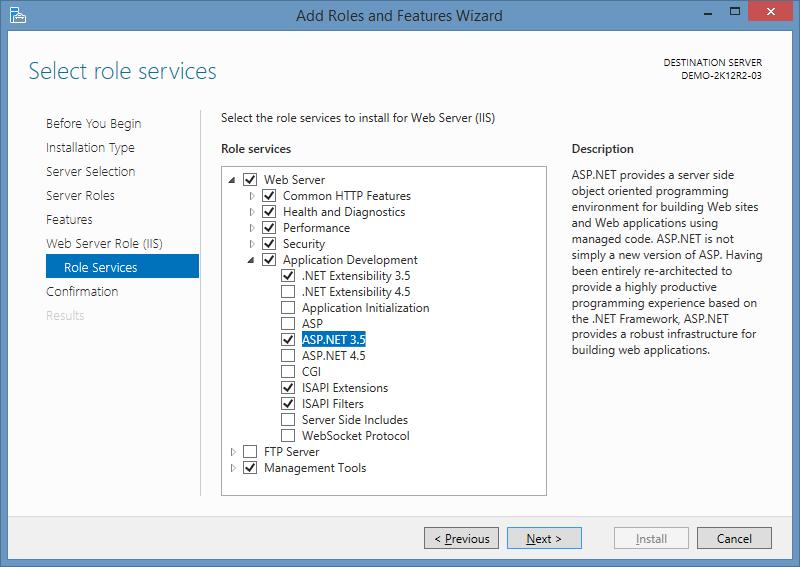 On Web Server Role (IIS) > Role Services install Security > Windows