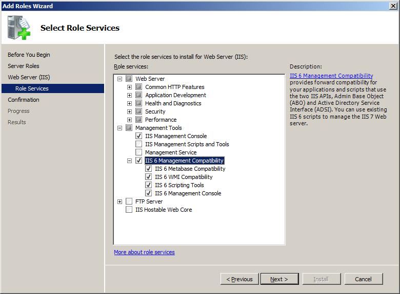 And IIS Management Console and IIS 6 Management Compatibility Once the