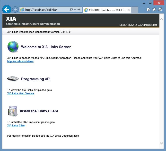 Accessing Server Once the Server has been installed, you can access it via the web location that was specified in the Select Installation Address step (by default, http://localhost/xialinks): HTTP