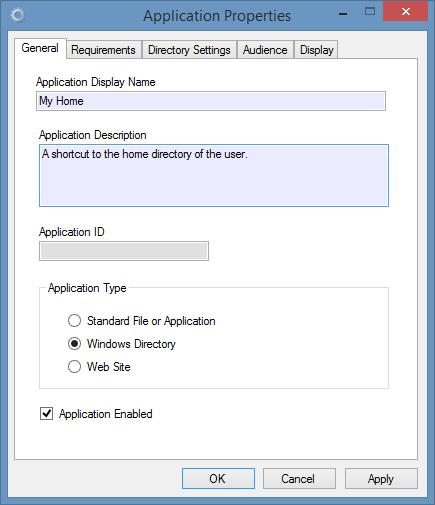 In the Application Properties window, select the