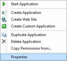 Advanced Application Properties For more in-depth configuration than that provided by the Wizards, use Create Custom Application or right click an Application and select Properties.