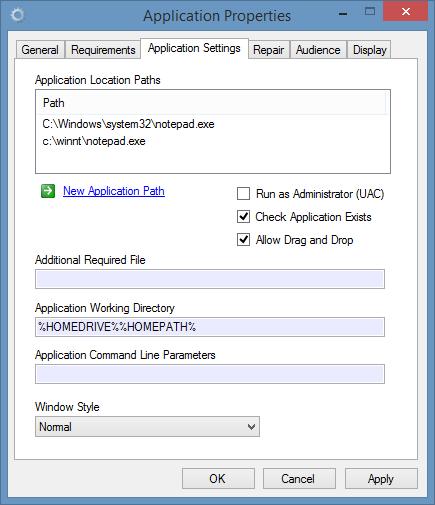 Application Settings Application Location Path You must enter one or more Application Paths where can find this Application.