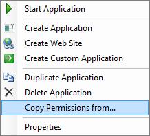 Copy permissions To copy permissions between applications, select