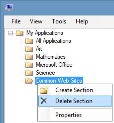 Deleting a Section Note: Before you can delete a Section, you must either delete all Applications within it or reassign