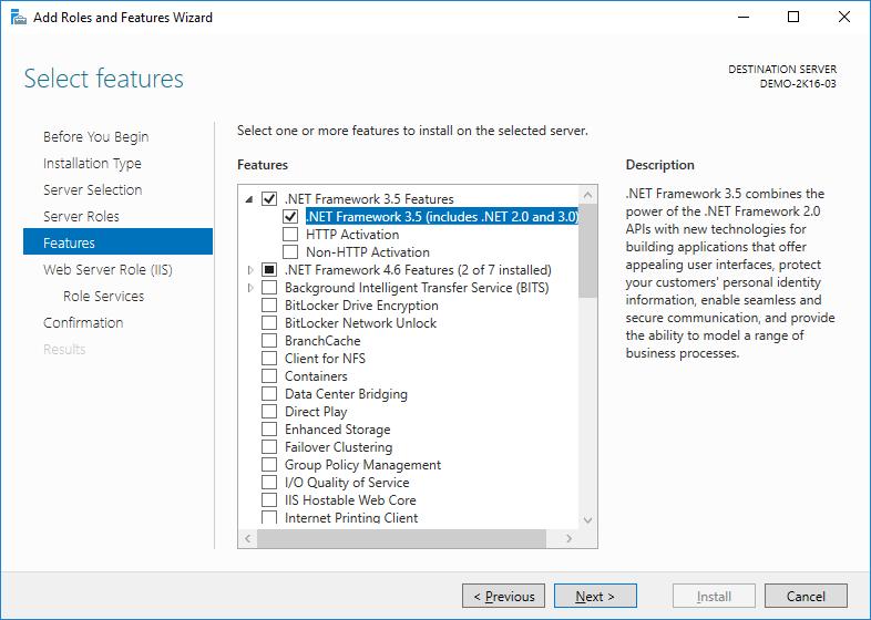 Prerequisites (Windows Server 2016) Use the Add Roles and Features Wizard > Server Roles to