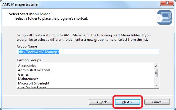 3. Installing AMC Manager 6. Select a folder to install the AMC Manager into and click Next.