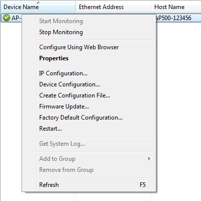 4. AMC Manager Context menu If one device is right-clicked on the device list, the context menu is displayed.