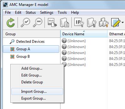 the context menu. It is also possible to import a group by following.