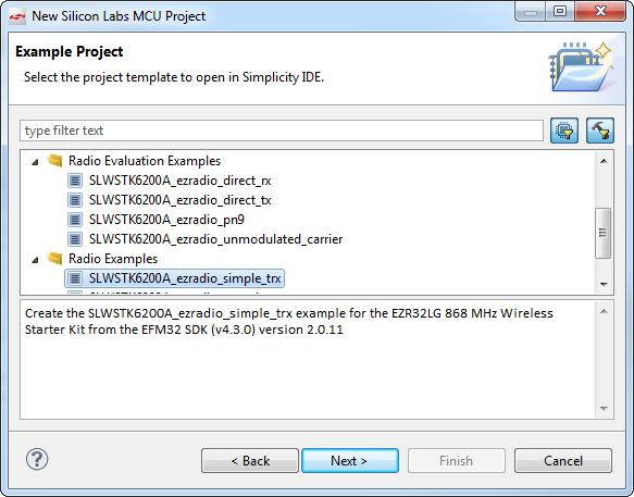 The Simple TRX Sample Application Figure 4.3. Select Simple TRX Sample Application The next screen will allow you to select a name for your application.