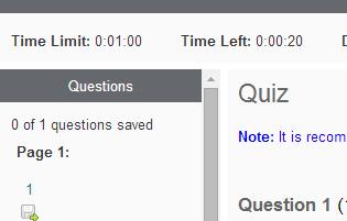 If the quiz uses an unenforced time limit and displays a clock, the timer ticks upwards instead of downwards to indicate how much time has been spent.