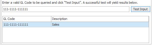 The Test Input section gives you the ability to test the SQL query to ensure you are getting the desired results.