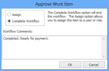 Now the user clicks Approve, select the Final Approval role and adds a comment that explains what changes were made.