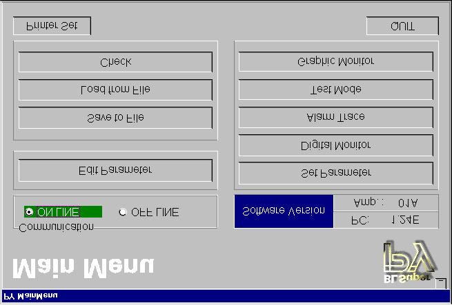Main Menu screen under ONLINE status Description of items [Software version] : Displays the versions of this software and servo driver CPU.