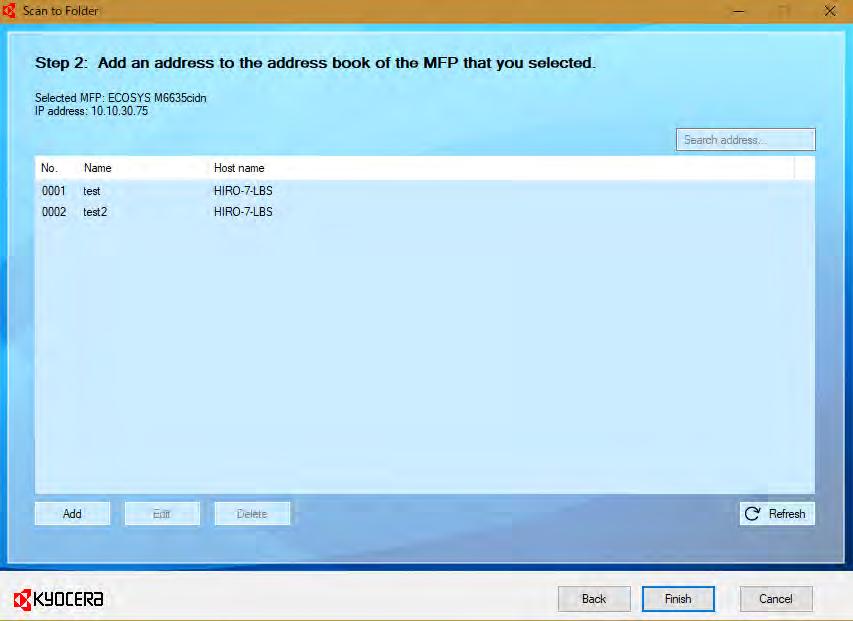 A user can add a new address to the address book of the MFP.