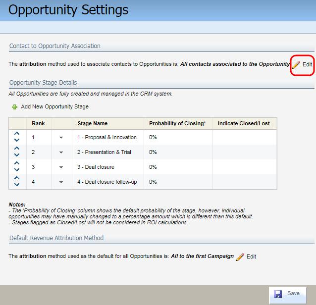 1. Navigate to Orchestration, then click Campaigns. 2. Click Actions, then click Opportunity Settings. The Opportunity Settings configuration window opens. 3.