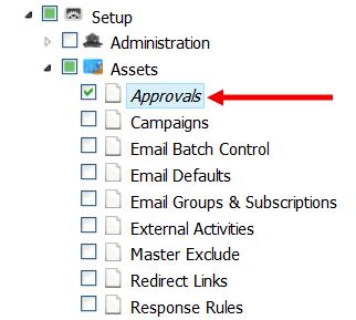 9. Click Assets to expand it, then select the Approvals check box. 10. Click Save.