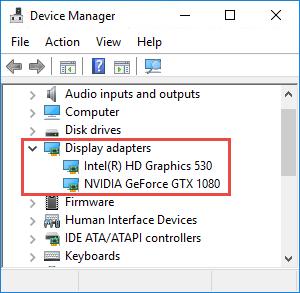 Examine the Device Manager Make sure that an Intel or NVIDIA display adapter is present in Windows Device Manager. Important: You can connect your displays to any display adapter available.