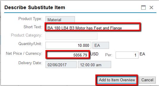 1.3.2. Quoting a substitute item In order to quote a substitute item, click the tab Items and select the line that will have a substitute item.