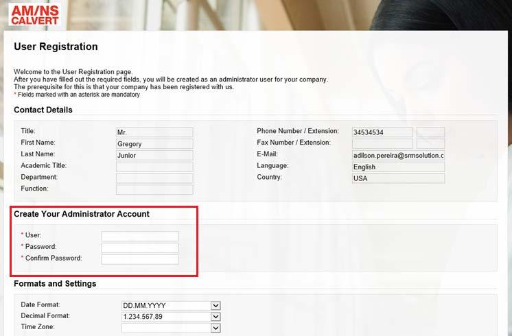 1.6.2. Creating the Administrator Account Review your contact details.