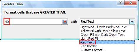 Highlight the WeeklyHours data range Click Conditional Formatting in the Styles group on the Home tab Select Highlight Cells Rules