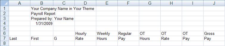 Step 1: Enter Titles, Headings and Data in Worksheet In cell B1, enter the name of your company In B2, type Payroll Report In B3, type Prepared by: followed by your own name In B4, enter the last day