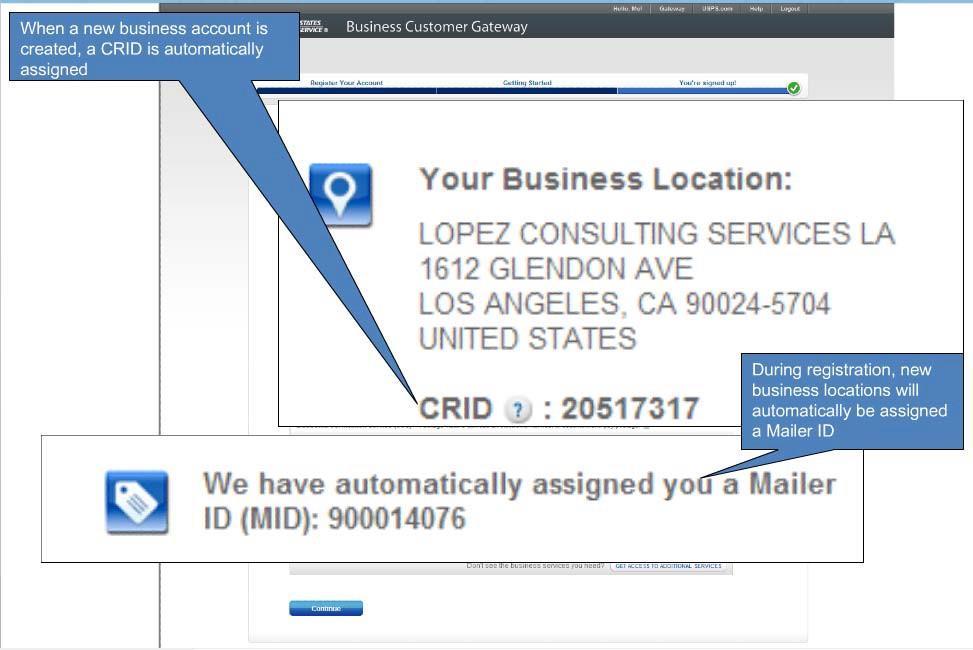 To begin to use the Business Customer Gateway the user must click Continue.