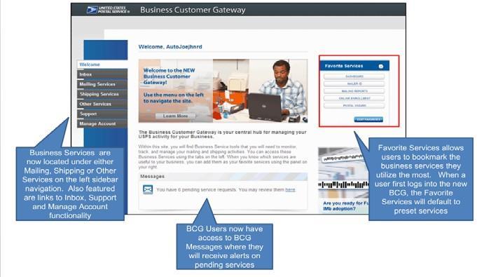 The BCG Homepage 1. Business Services are located under Mailing Services link, Shipping Services link, or Other Services link. 2.