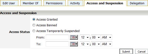iv. Access and Suspension Administrator s have the ability to suspend user accounts for specific durations of time.