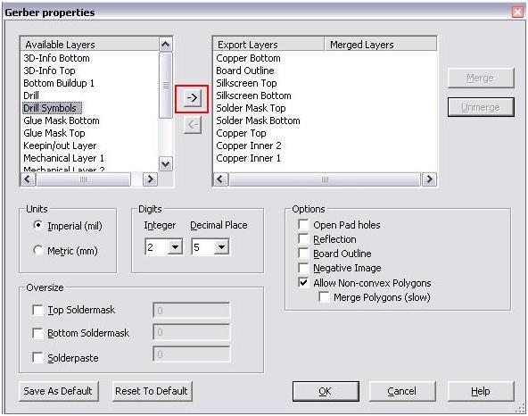 Figure 3. Selected Layers With the layers selected (and any other option set, such as units, digits, options, oversize, and so on) you are ready to export the Gerber files.