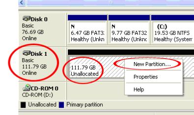Once initialized, locate the Disk that says it is Unallocated (check the listed hard drive capacity to confirm it s the correct hard drive) and then right-click in the section that says Unallocated