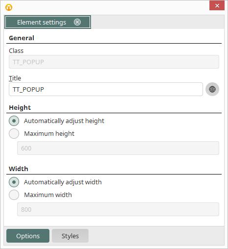 You can find all information on this topic in the handbook on Multilingual Portals. All additional settings that can be performed here in the Options area vary from element to element.