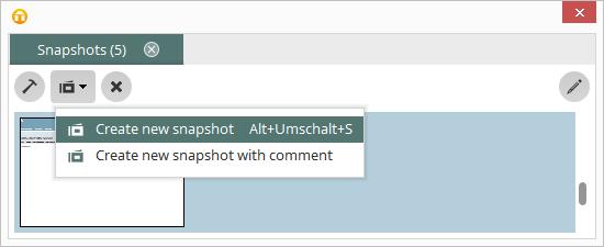 Snapshots With the menu item View / Snapshots, an area will be shown in which the current
