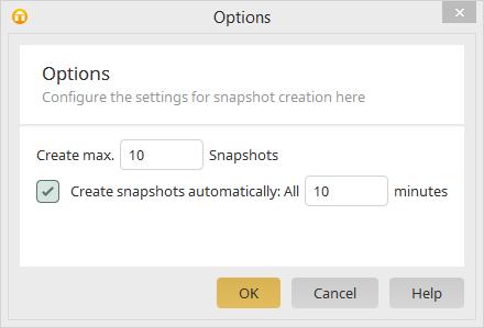 By clicking on Edit, a dialog will be opened in which the maximum number of snapshots created and the time period between automatically created shots can be defined. 4. Main Menu 4.1.