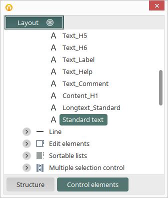 Add control element From the Layout area, this menu item allows you to create a new control element with the corresponding CSS rules.