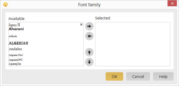 You can also select installed fonts comfortably from a dialog, which will be opened when you select the entry to Select font types.