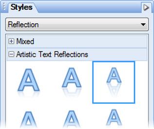 6 Basics To apply a reflection effect 1 With the text object selected, go to the Styles