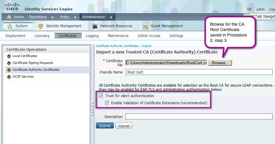 Figure 16 Trust with EAP-TLS Click Submit.