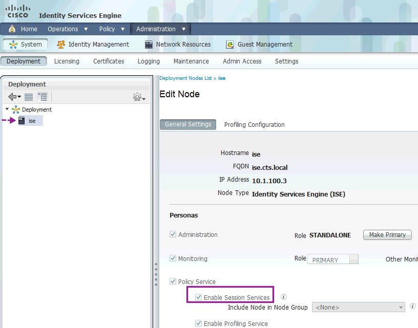 Check Enable Session Service. Figure 28 Select the Policy Services Node Click the Profiling Configuration tab.