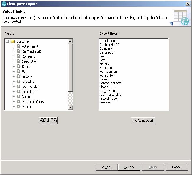 Customers (continued) Add all fields to export file On this second step of the export tool, select the fields to be included in the export file.