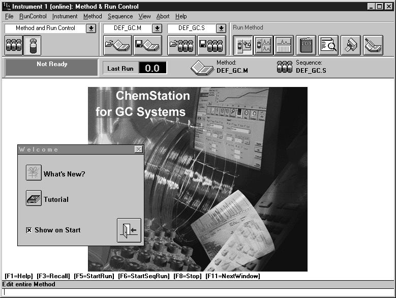 Validating and Starting the ChemStation Starting the ChemStation The opening screen you will see is similar to the one shown below.